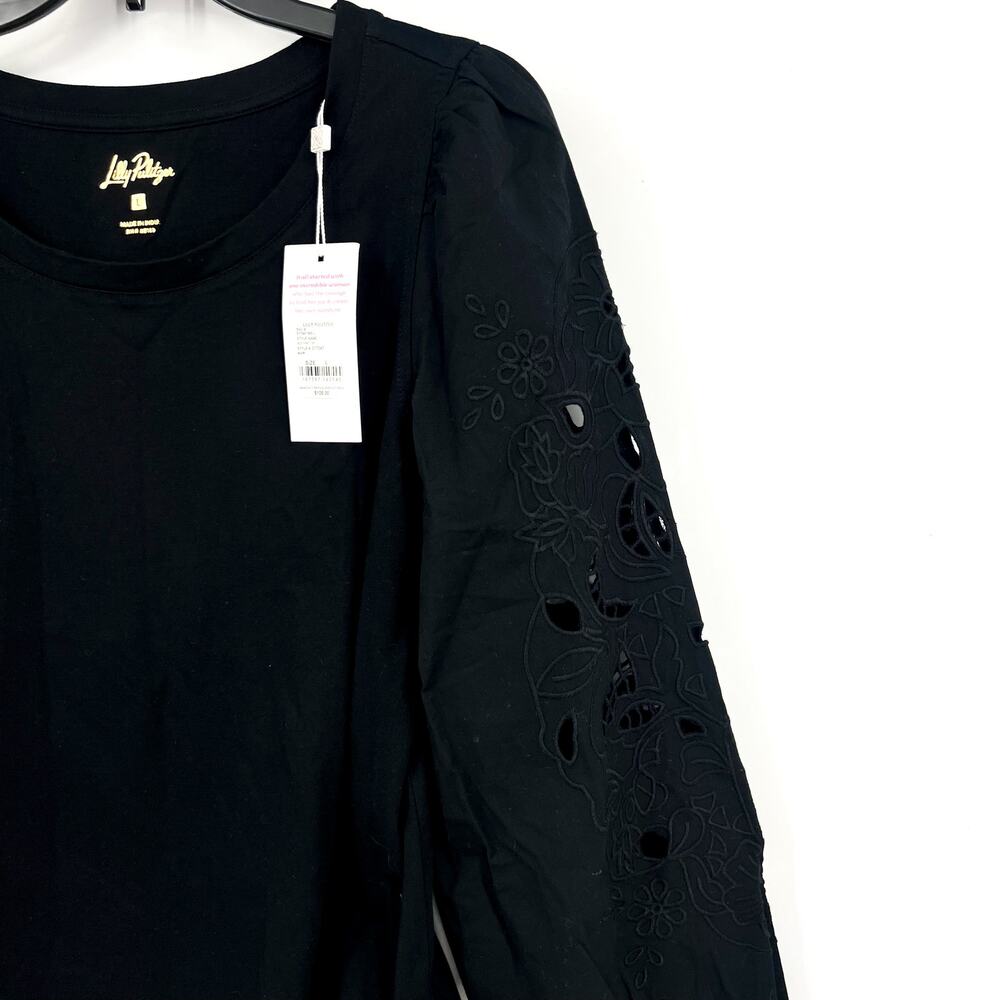 LILLY PULITZER Womens Isley Knit Top Large Black Long Eyelet Sleeves NWT - Picture 8 of 15